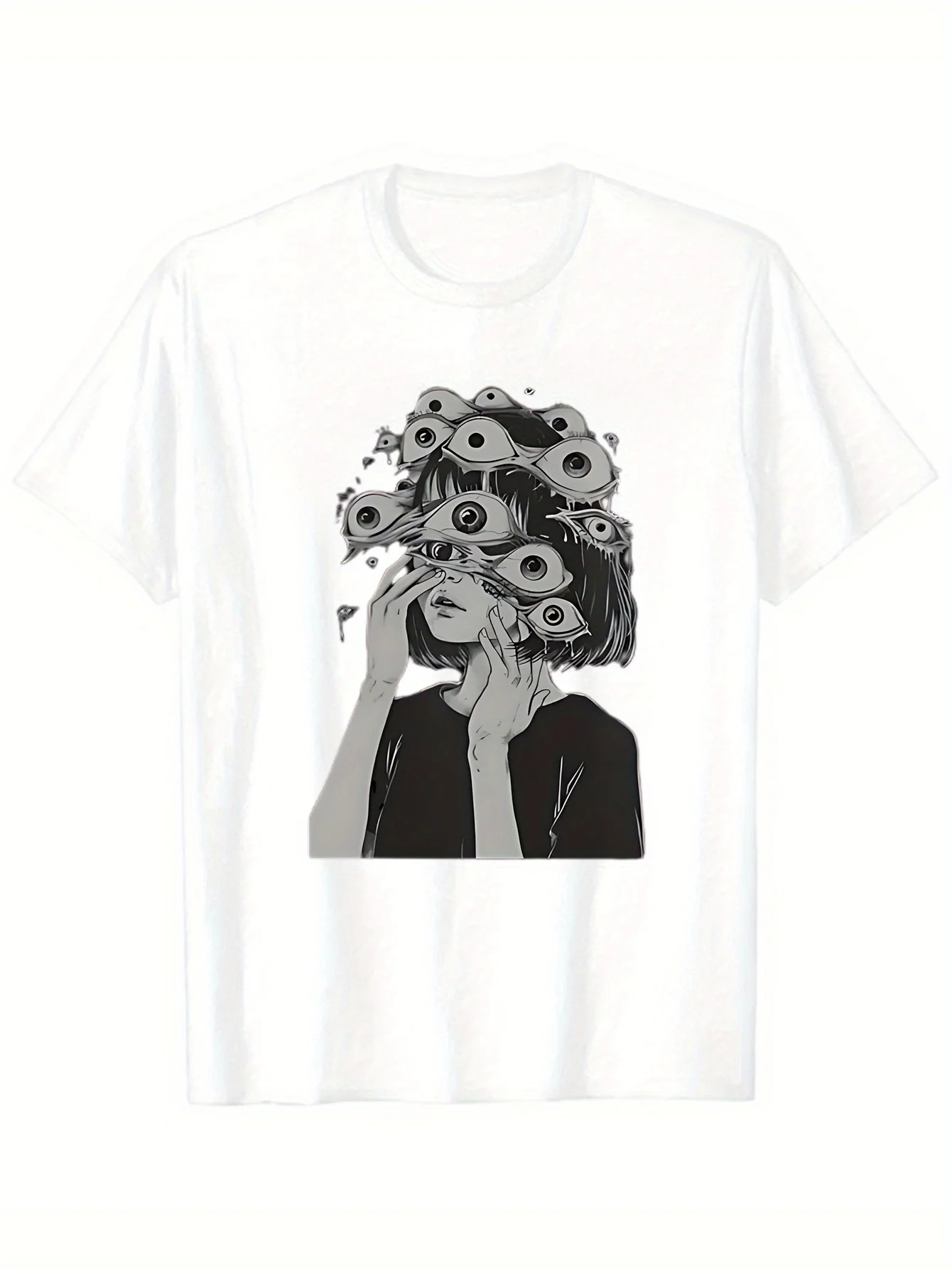 1pc Gothic Eyeball Graphic T-Shirt - Unique Surreal Design, Black Crew Neck Tee for Men & Women, Summer Casual Wear,