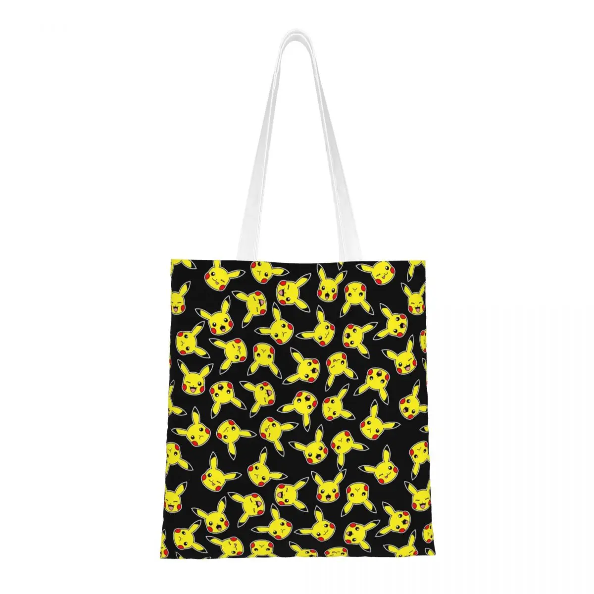 Custom Fashion Print Cartoon Animation Pokemon Pikachu Tote Shopping Bag Durable Canvas Shopper Shoulder Handbag