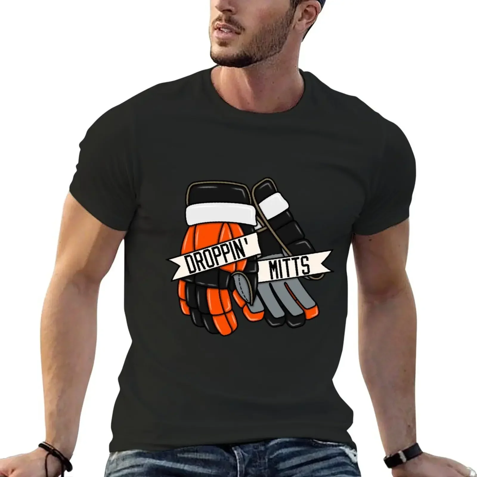 Droppin Mitts - Anaheim Ice Hockey T-Shirt custom shirt quick drying man clothes men t shirts