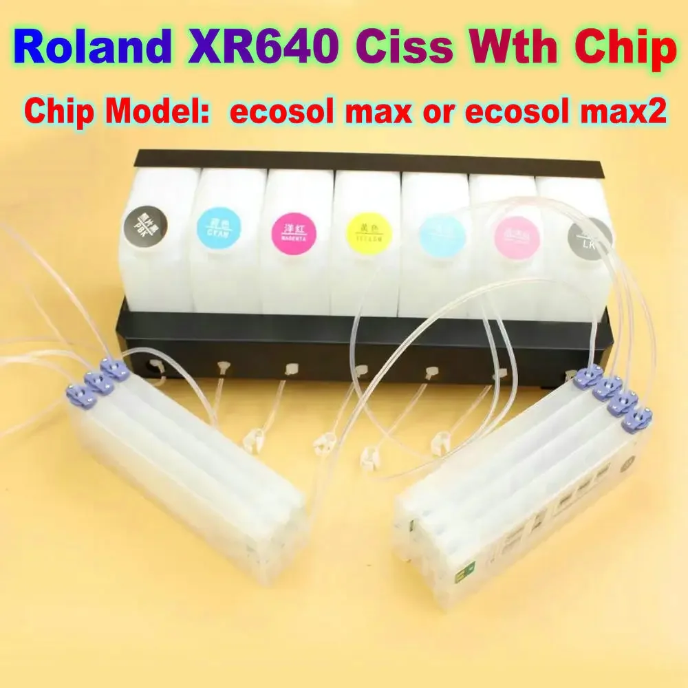 XR640 หมึกระบบ Ciss สําหรับ Roland XR640 พร้อมชิปเครื่องพิมพ์หมึกจํานวนมากระบบถาวรรีเซ็ตอัตโนมัติชิป Ic Ecosol Max Max2