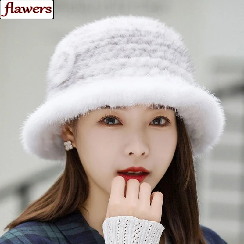 

Winter Women Outdoor Keep Warm Real Mink Fur Hat Natural Warm 100% Real Mink Fur Hats Lady Knitted Quality Genuine Mink Fur Caps