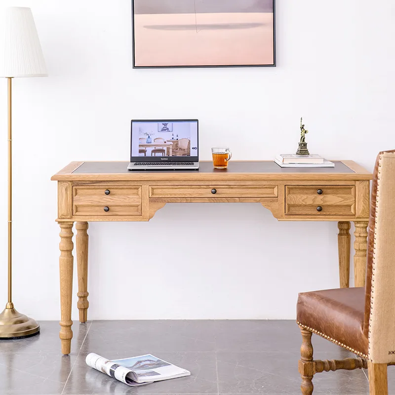 

Письменный стол из сельского дуба в американском стиле с тремя насосами, компьютерный стол из бревен в европейском стиле, простой письменный стол, массив для чтения