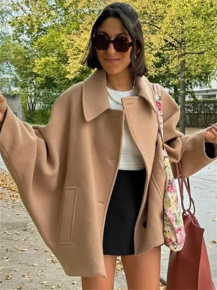 

Однотонные повседневные куртки-свитера для женщин с длинными рукавами, свободные однобортные укороченные пальто с отложным воротником, женская куртка, новинка