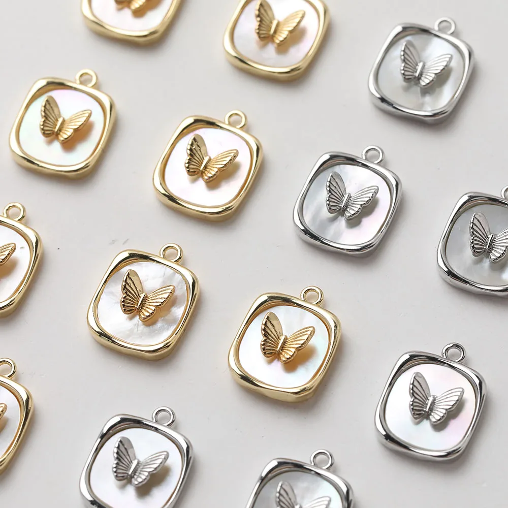 2pcs Natural Shell Butterfly Charms for Jewelry Making Pendants Supplies DIY Hand Brass 14K Gold Plated Accessories 12.5*16.8mm