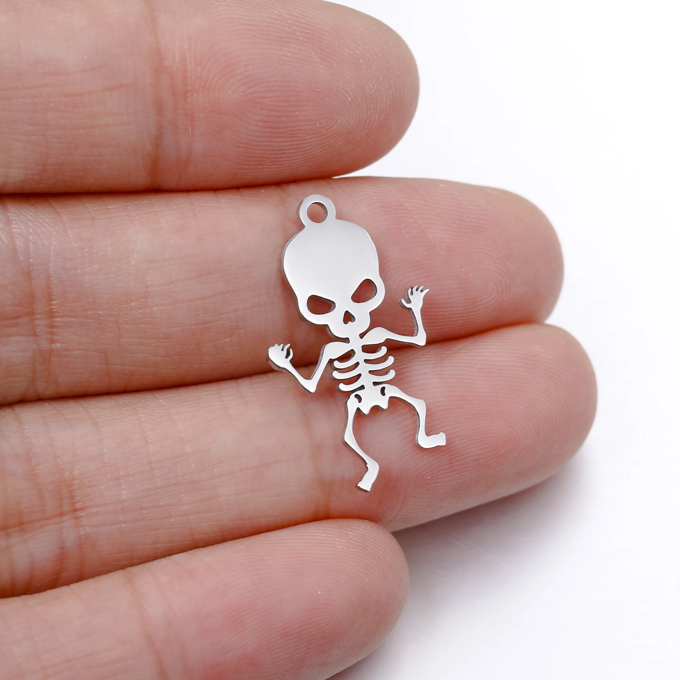 Stainless Steel Charm Halloween Terrifying Skeleton Human Model Skull Full Body For Diy Making Necklace Bracelet Pendant Jewelry