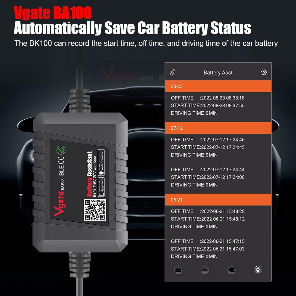 12V Car Battery Monitor Tester BA100 Bluetooth 4.0 Auto Battery Monitoring System Assistant Analyzer Test Tool iOS Android