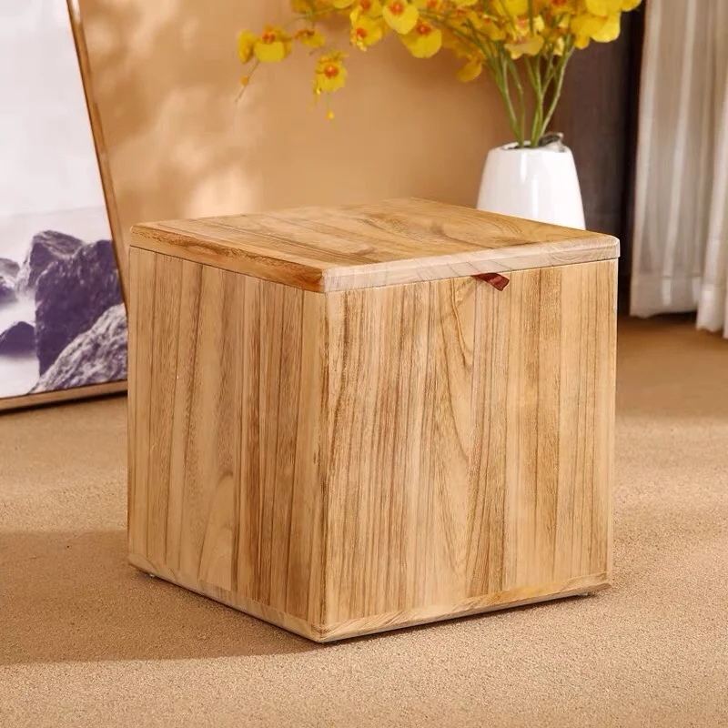 Retro All Solid Wood Shoe Changing Stool Creative Square Stools Multi Functional Household Stool With Storage Furniture