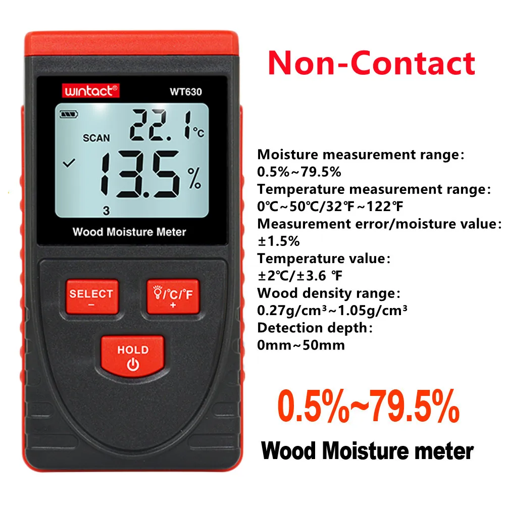 

5PCS Wood Moisture Meter WT630 Inductive Humidimeter Wood Humidity Tester Hygrometer Timber Damp Tester Tree Density Measuring