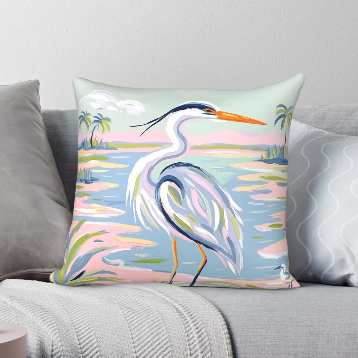 Great Blue Heron John James Audubon Square Pillowcase Polyester Linen Velvet Printed Zip Throw Pillow Case Bed Cushion Cover