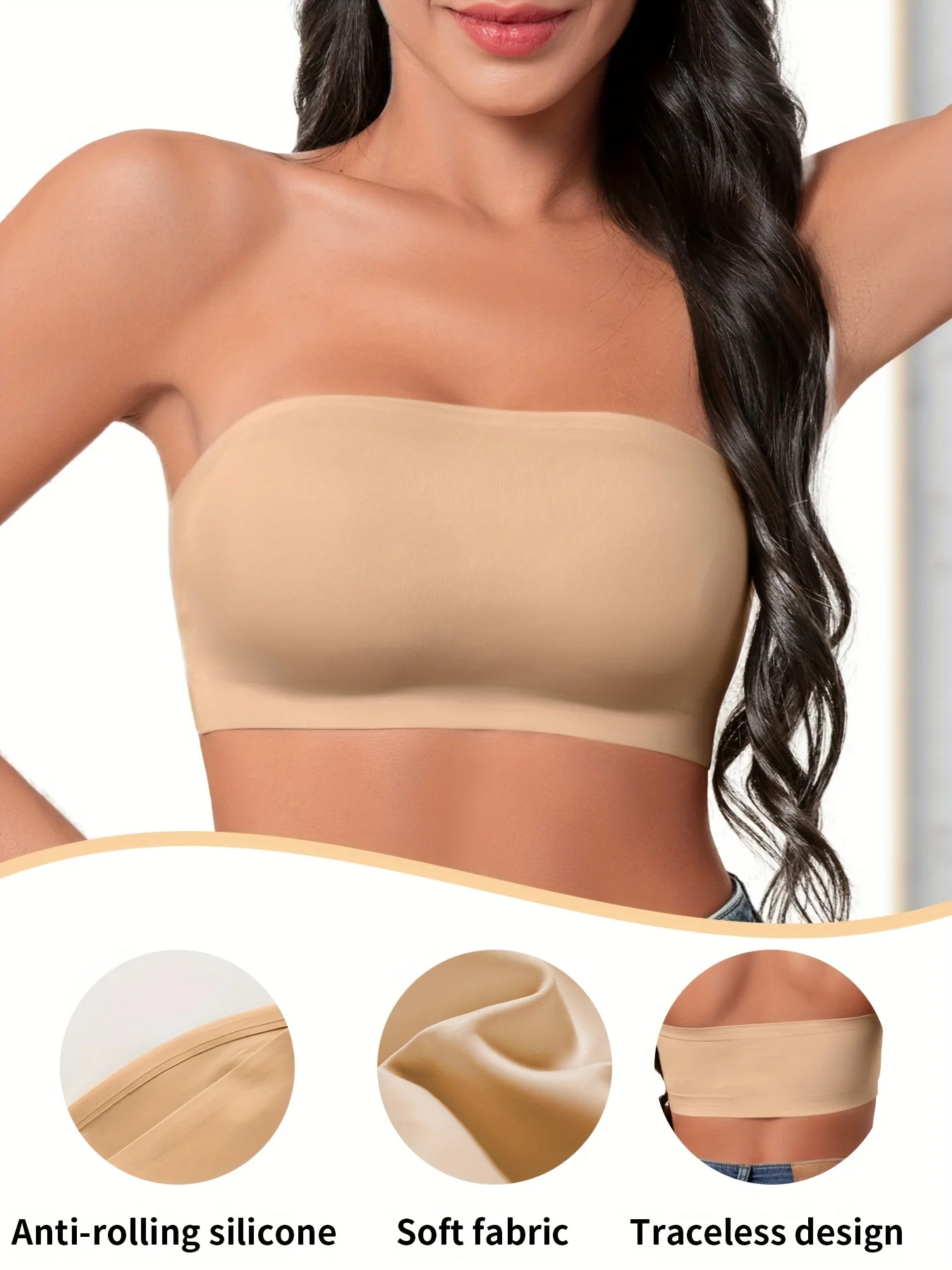 Hot Sale Seven Colors One Piece Women Seamless Strapless Bra Wireless Non-pad Bra Anti-skidding Ice Silk Traceless Strapless Bra view 3