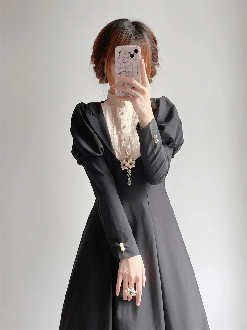 Lolita Ajustable Darkly fur s for Women, Maid Cosplay Costumes, Black Girl, OP Nun fur s, Long A Line Skirt