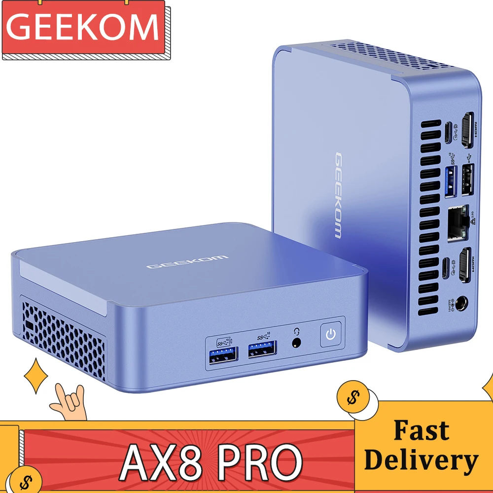 GEEKOM AX8 Pro Mini PC, AMD Ryzen 9 8945HS 8 Cores Max 5.2GHz, 32GB DDR5 5600MHz RAM 2TB SSD, WiFi 6E Bluetooth 5.2, 3*USB3.2