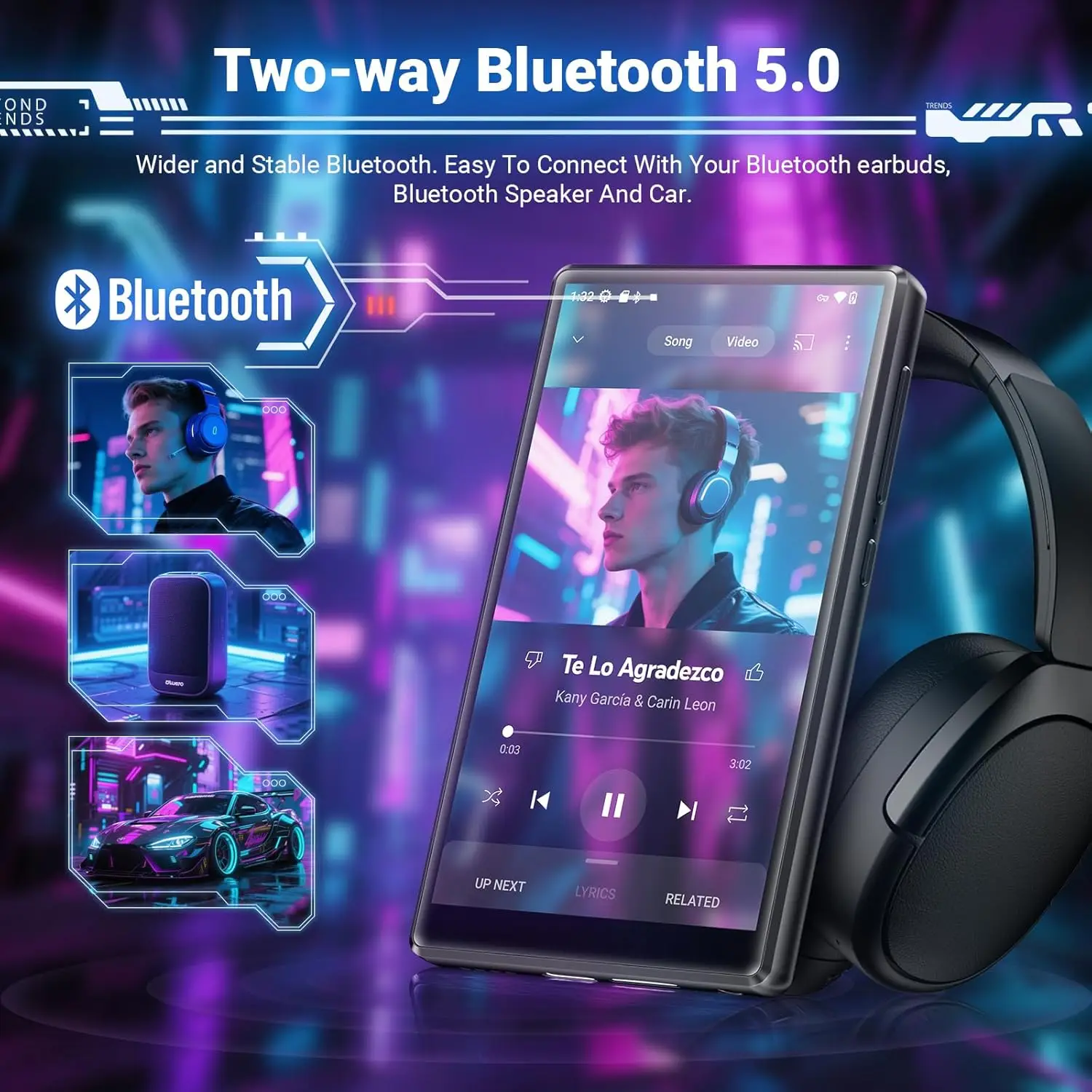 مشغل MP3 MECHEN 256 جيجابايت (128 + 128 جيجابايت) WiFi مع بلوتوث وAndroid 13 وبث Wi-Fi، وشاشة IPS مقاس 5 بوصات 1080 بكسل