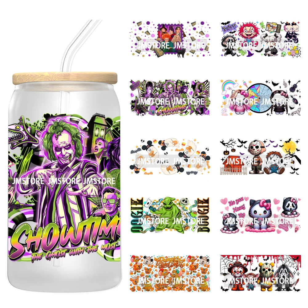 

Halloween Wednesday Cartoon Horror Movies UV DTF Stickers Ready To Apply Cup Wrap Custom Labels DIY Craft For Libbey Can Glass