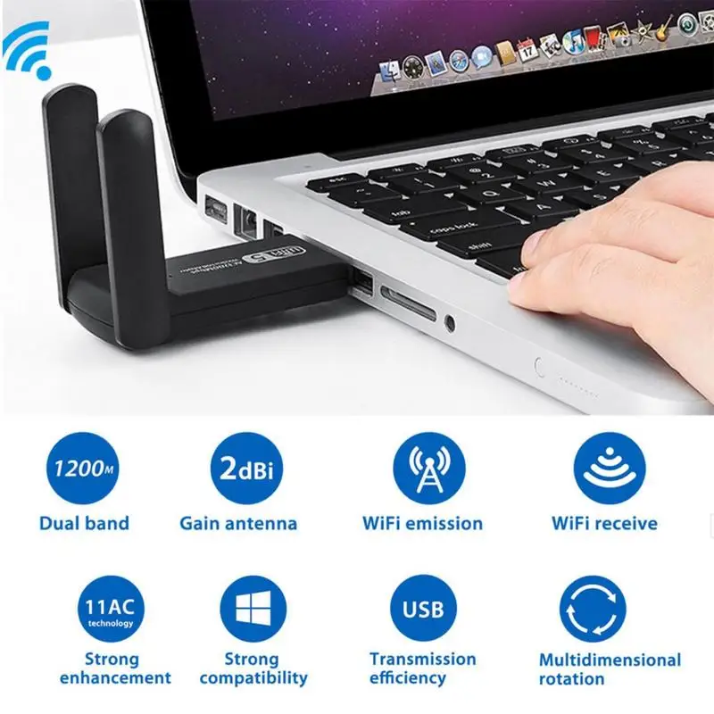 1200Mbps Wifi Dongle Usb Wifi Adapter Netwerkkaart Stabiele High-Speed 2.4G 5.8G Wifi Usb 3.0 Voor Pc Desktop Laptop Computer