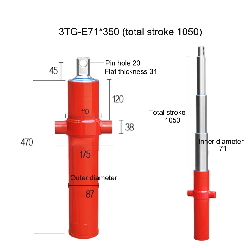 3TG-E71*300 /3TG-E71*350/2TG-E86*250 One-way Multi-section Sleeve Hydraulic Cylinders Lifting Top Accessories Hydraulic Tools