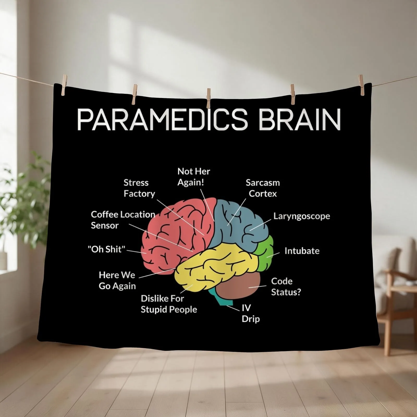 Paramedics Brain Funny EMS EMT Paramedic Thin White Line Throw Blanket couch cozy soft plush fuzzy picnic outdoor blanket