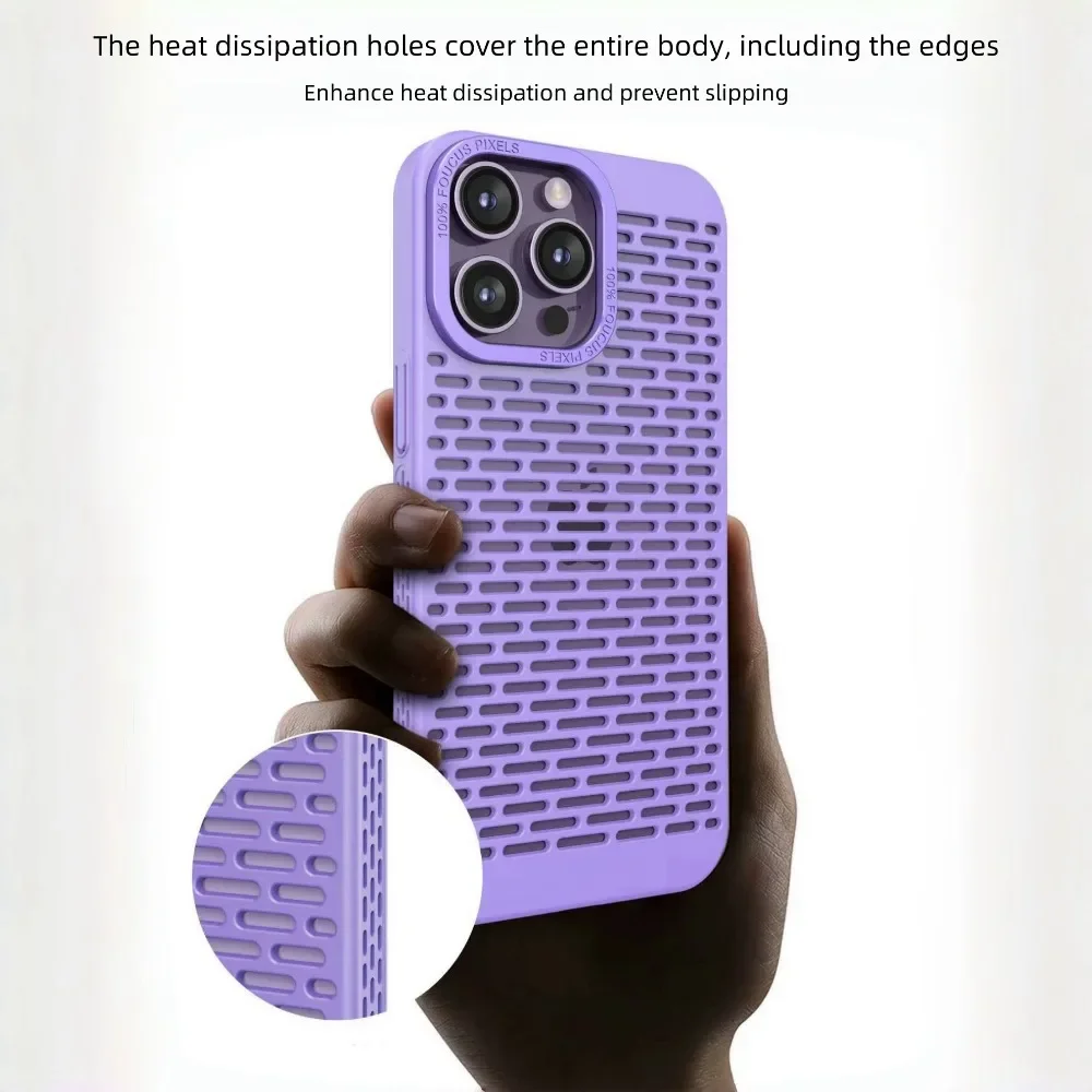 Luxury Heat Dissipation Cooling Phone Case For iPhone 16 15 14 Plus 13 12 11 Pro Max Breathable Mesh Grid Shockproof Hard Cover