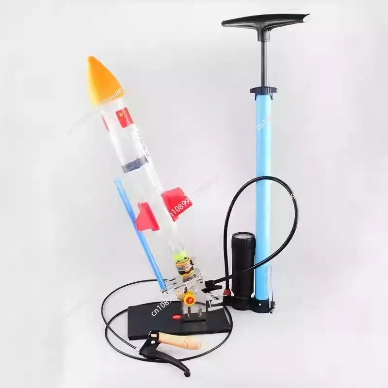 Water rocket launcher with parachute, a full set of production materials, handmade by children DIY