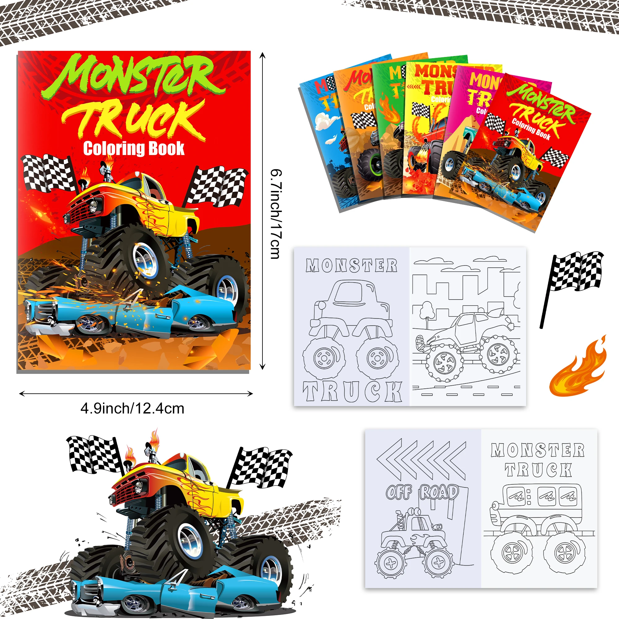 12pcs Kids Cartoon Monster Truck Game Graffiti Drawing Painting Books DIY Coloring Picture Book Baby Shower Birthday Party Gifts