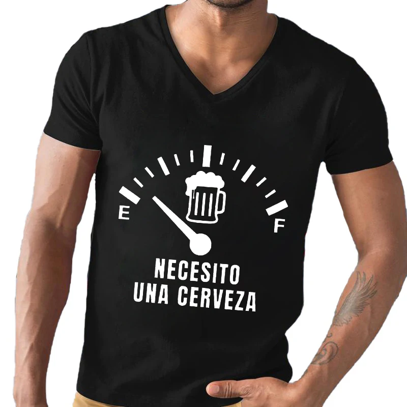 Camiseta con estampado de Necesito Una Cerveza para hombre, Tops con cuello en V, camisetas de verano, camiseta de gran tamaño,