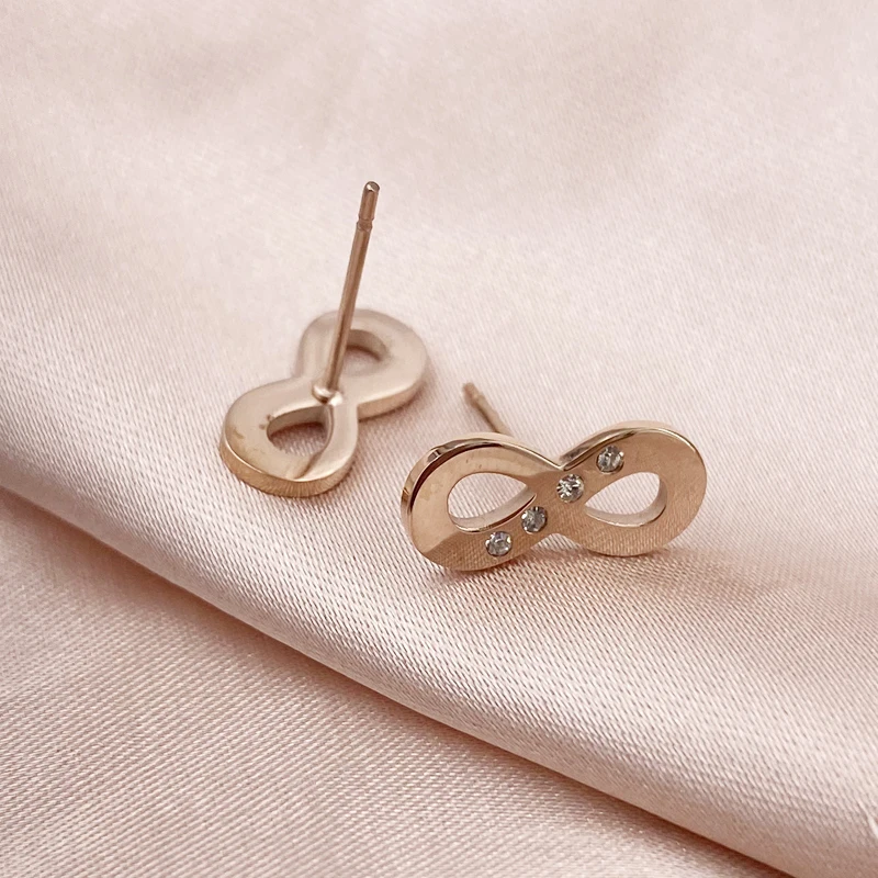 Silver Rose Gold Color Infinity Stud Earrings With Crystal Medical Stainless Steel Rhinestones Jewelry For Women Celebrity Gifts