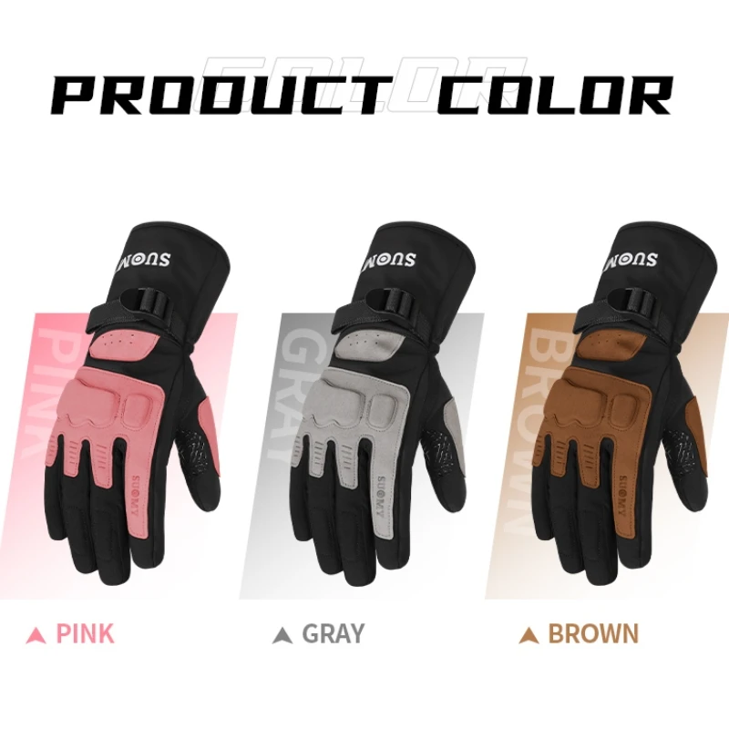 SUOMY Women Pink Autum Winter Motorcycle Gloves Waterproof Thermal, Soft Shell Anti-Fall for Cold Weather Riding Men Moto Gloves