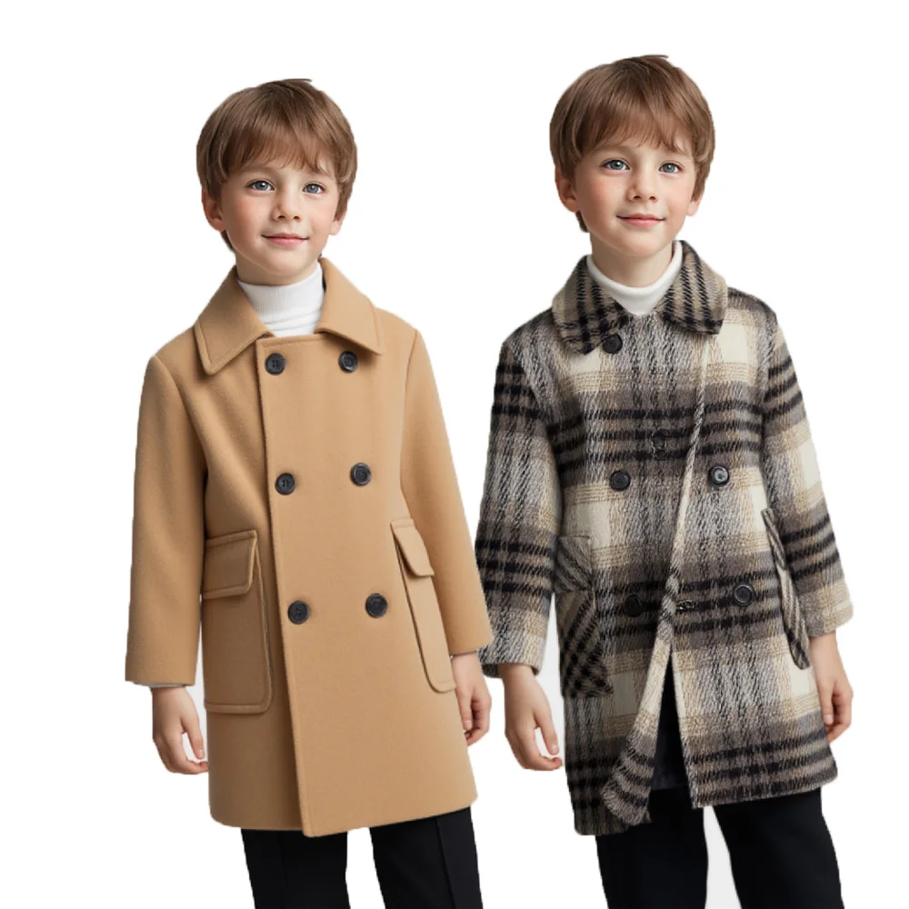 

Kids Formal Retro Style Christmas Winter Wool Coat Boys Windproof Outdoor Long Jacket Children Photography Woolen Coat 3-15Y