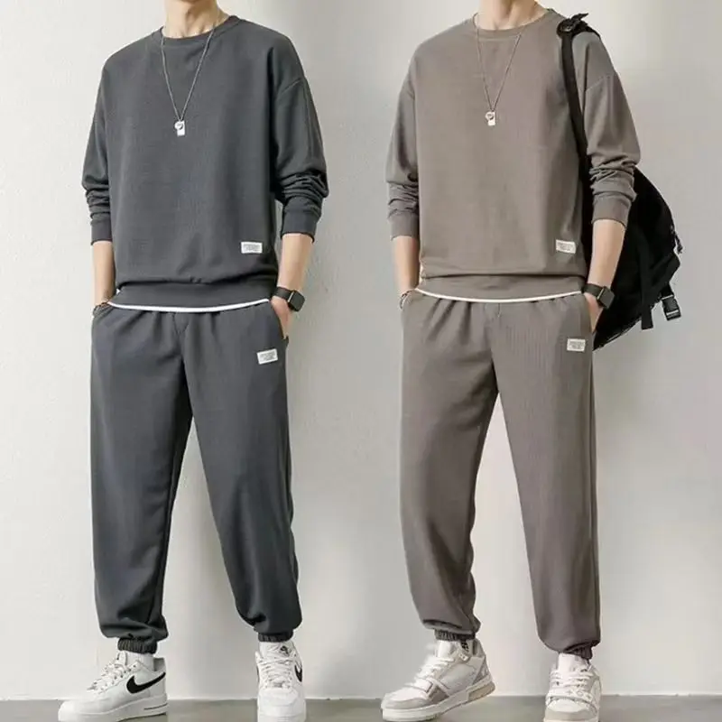 

Men's Shishang Huafu style sports suit, loose round neck sweatshirt, ankle tied sweatpants two-piece set, casual long sleeved se