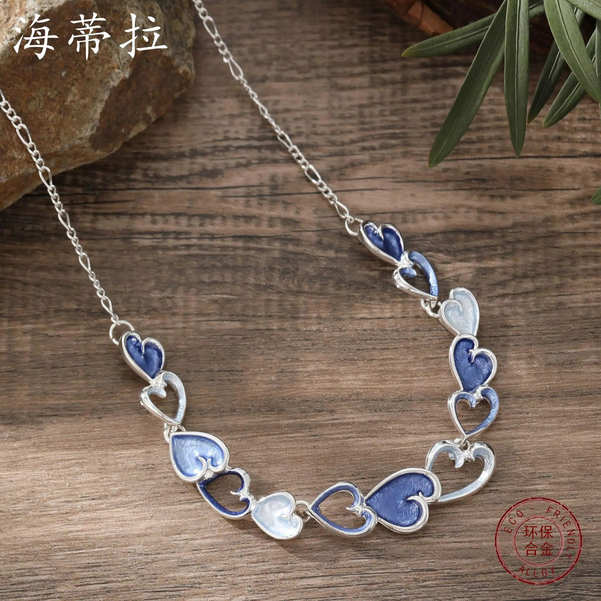 new color painting oil heart-to-heart necklace, simple and high-end women's love alloy necklace wholesale