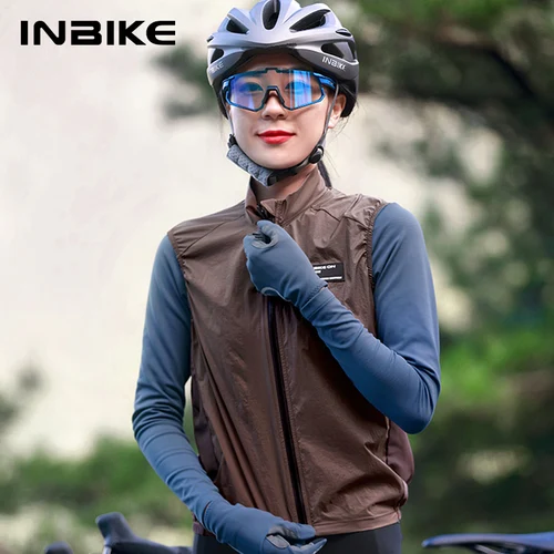 Imagen 2 del producto INBIKE-Chaleco de ciclismo sin mangas para mujer, chaqueta de lluvia para correr, ropa ligera para ciclismo de montaña, cortavientos reflectante con bolsillos