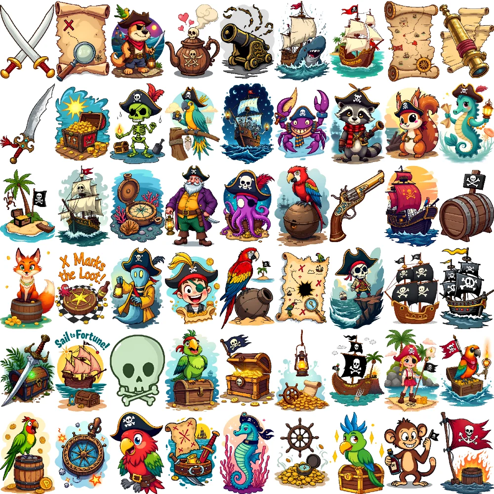 

63 шт., временная татуировка, обезьяна, мультяшная карта сокровищ, меч, водонепроницаемые долговечные наклейки на тело, череп и скрещенные кости