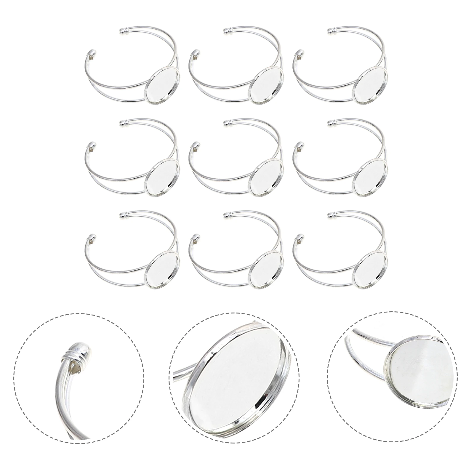 

10pcs Copper Bracelet Base DIY Kits Adjustable Size Silver Material Wide Usage Craft Supplies Jewelry Making Accessories