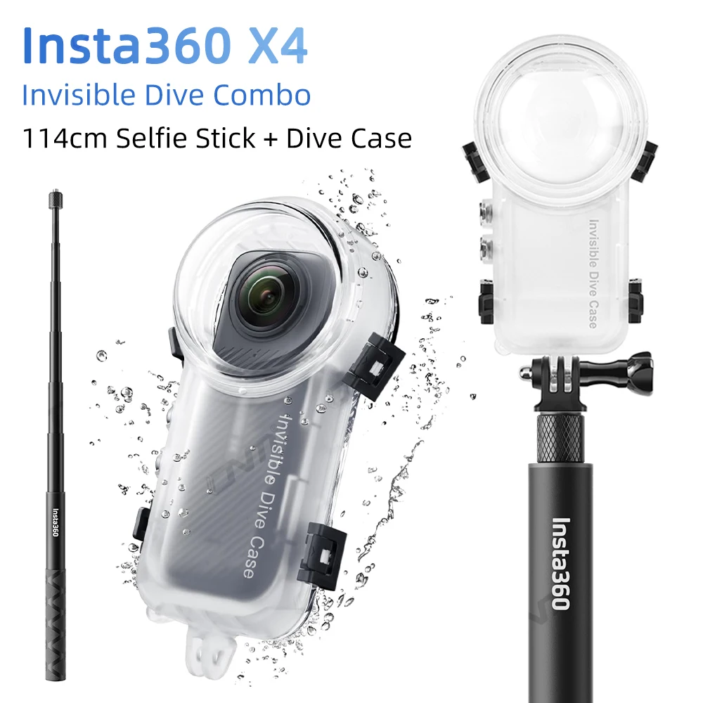 114cm Invisible Selfie Stick + Dive Case for Insta360 X4 Accessories Invisible Diving Case Original Selfie Stick Insta 360 X4