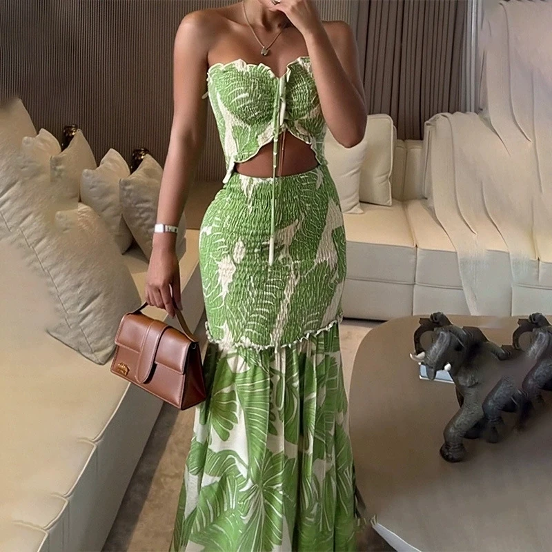 2023 neue Frauen Mode Frühling Herbst Halter Neck Print Plissee Kleid Damen Casual Blumen Druck Krawatte Taille Urlaub, Figurbetontes Kleid