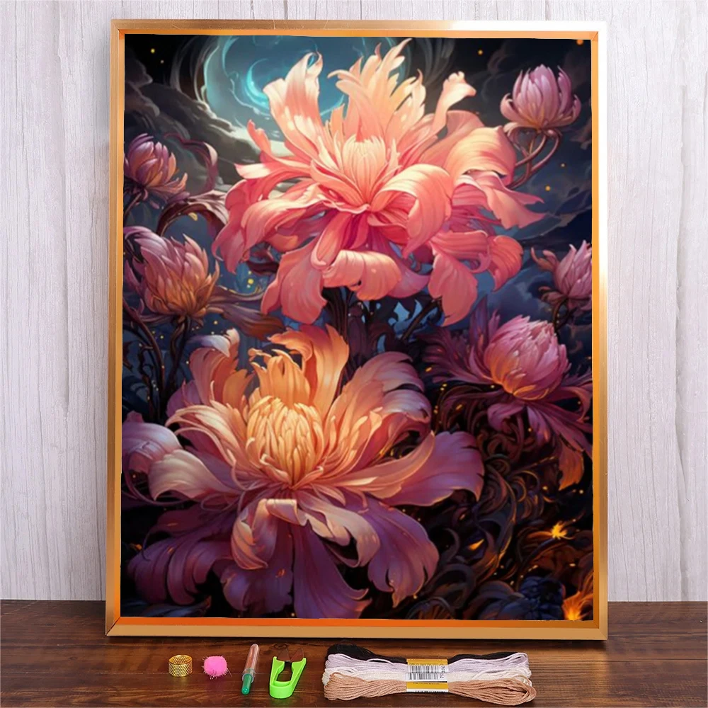 Beginners Cross Stitch Kits Full Printed Of Embroidery Kits For Adults DIY Cotton Thread Cross Stitches Kit Flowers Embroidery