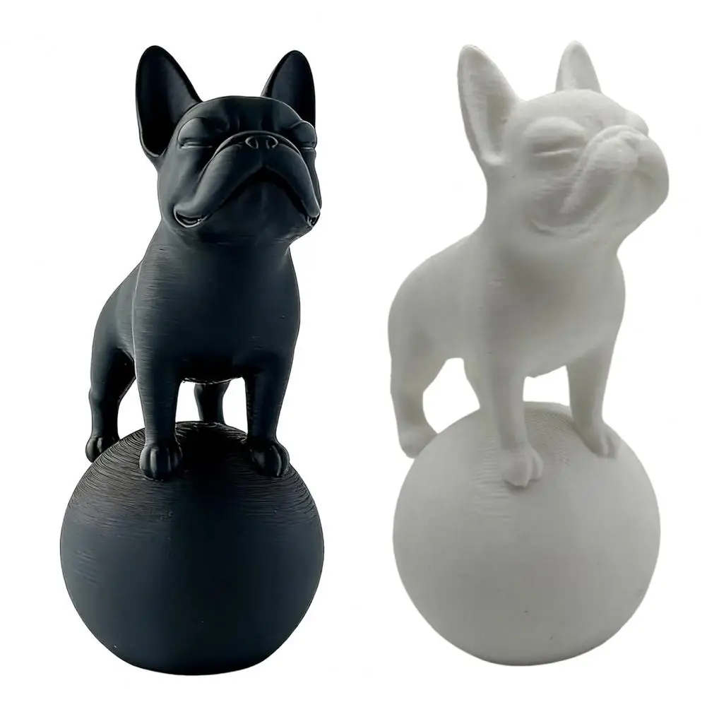 

Standing on Ball Bulldog Figurine 3D Printed Black White Dog Statue Sculpture Home Office Desktop Decoration Ornament