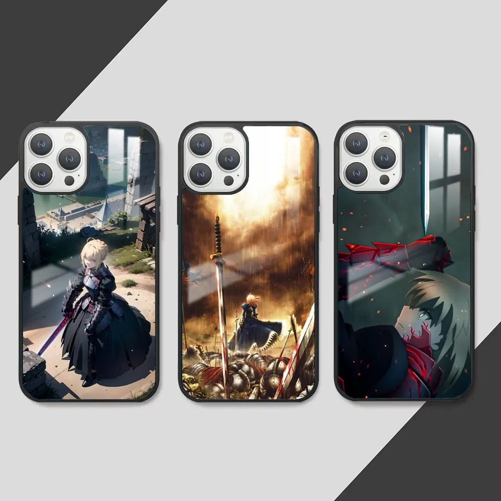 F-Fate Zero Stay Night S-Saber Phone Case For iPhone 16 15 14 13 12 11 Pro Max Plus Mini PC Fashion mirror phone case