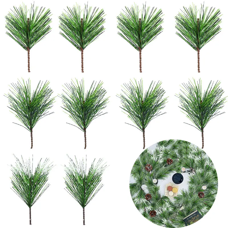 

20Pcs Christmas Artificial Cedar Snow Pine Needles Branches DIY Xmas Tree Garland Green Leaves Xmas Party Home Decorative Plants
