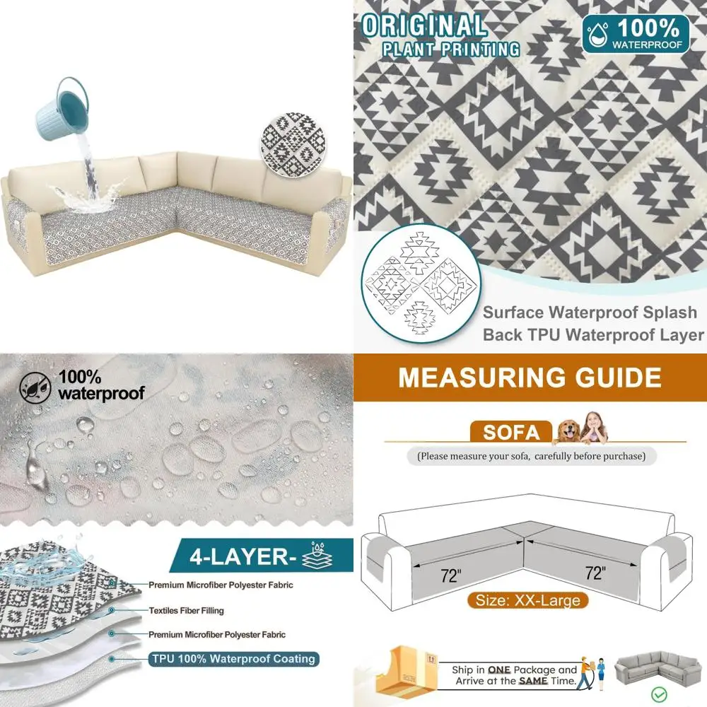 

Waterproof Couch Cushion Covers for L-Shaped Sectional Sofas - Pet-Friendly Printed Covers