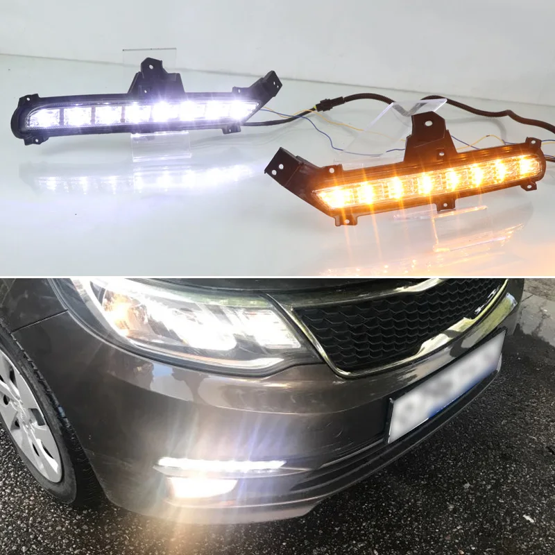 

2PCS For Kia Rio K2 2015 2016 Dynamic Turning Signal Style Relay Waterproof ABS Car DRL 12V LED Daytime Running Light Daylight