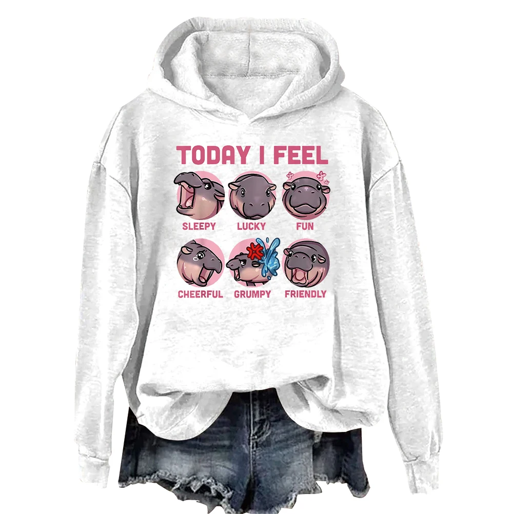 Moo Deng Cute Today I Feel Hoodie Men/Women Vintage Casual Hoodies