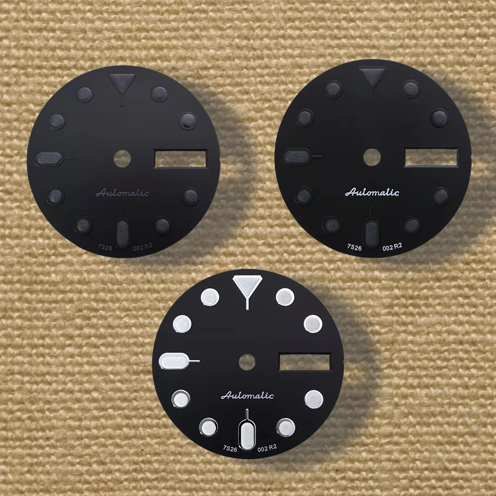 

28.5mm S 5 Logo SKX007 Black Dial Suitable for NH36/4R36 Movement Green Luminous Dual Calendar Watch Modification Accessories