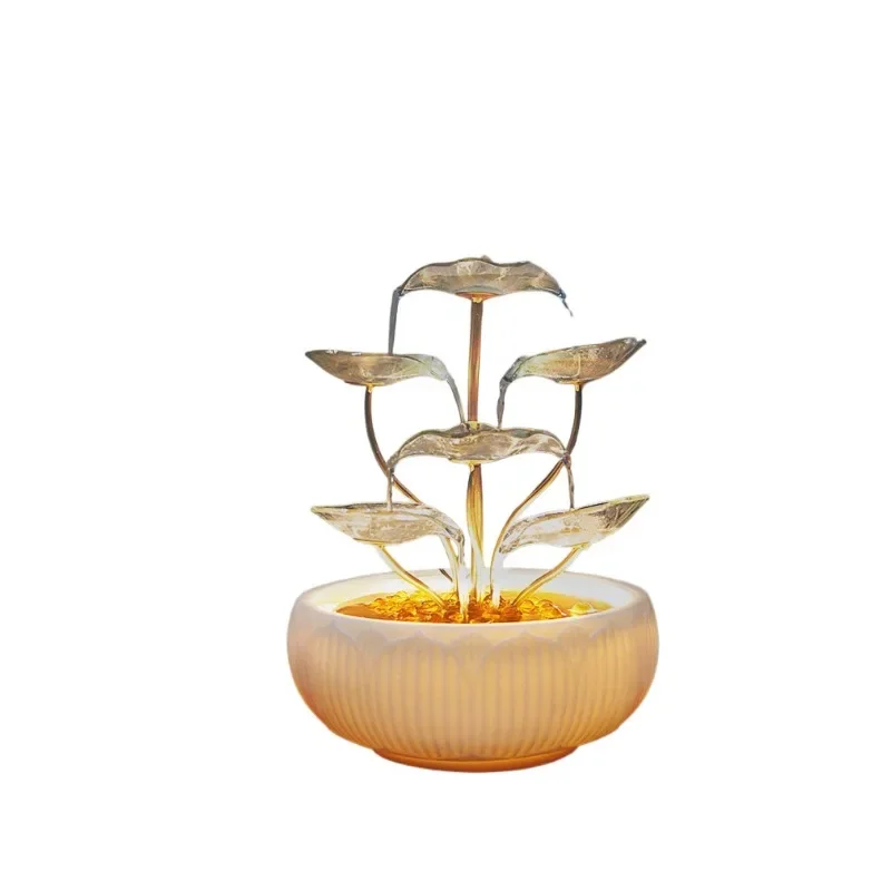 

Tabletop Fountain Water Feature Indoor and Outdoor Home and Garden Decoration Leaf Fountain Quiet Pump Metal material