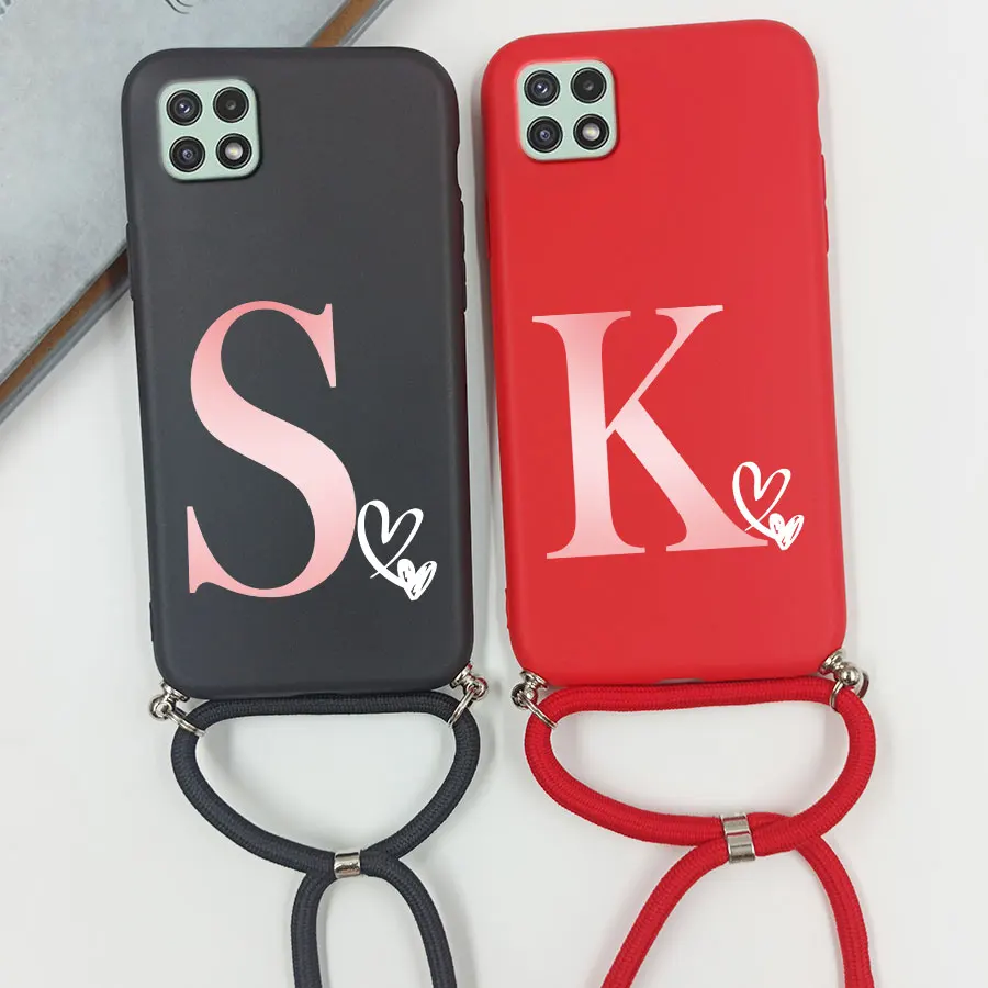 A22 Gradient Letter Case For Samsung Galaxy A22 A22S 5G Cover Strap Lanyard Crossbody Silicone For SamsungA22 A226B Case