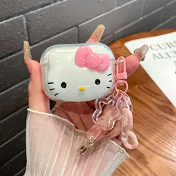 Cute Pink Hello KT Cat Cover for AirPods 4 Cartoon Earphone Case for Airpods Pro2 Pro3 2 1 Protective Cover with Keychain