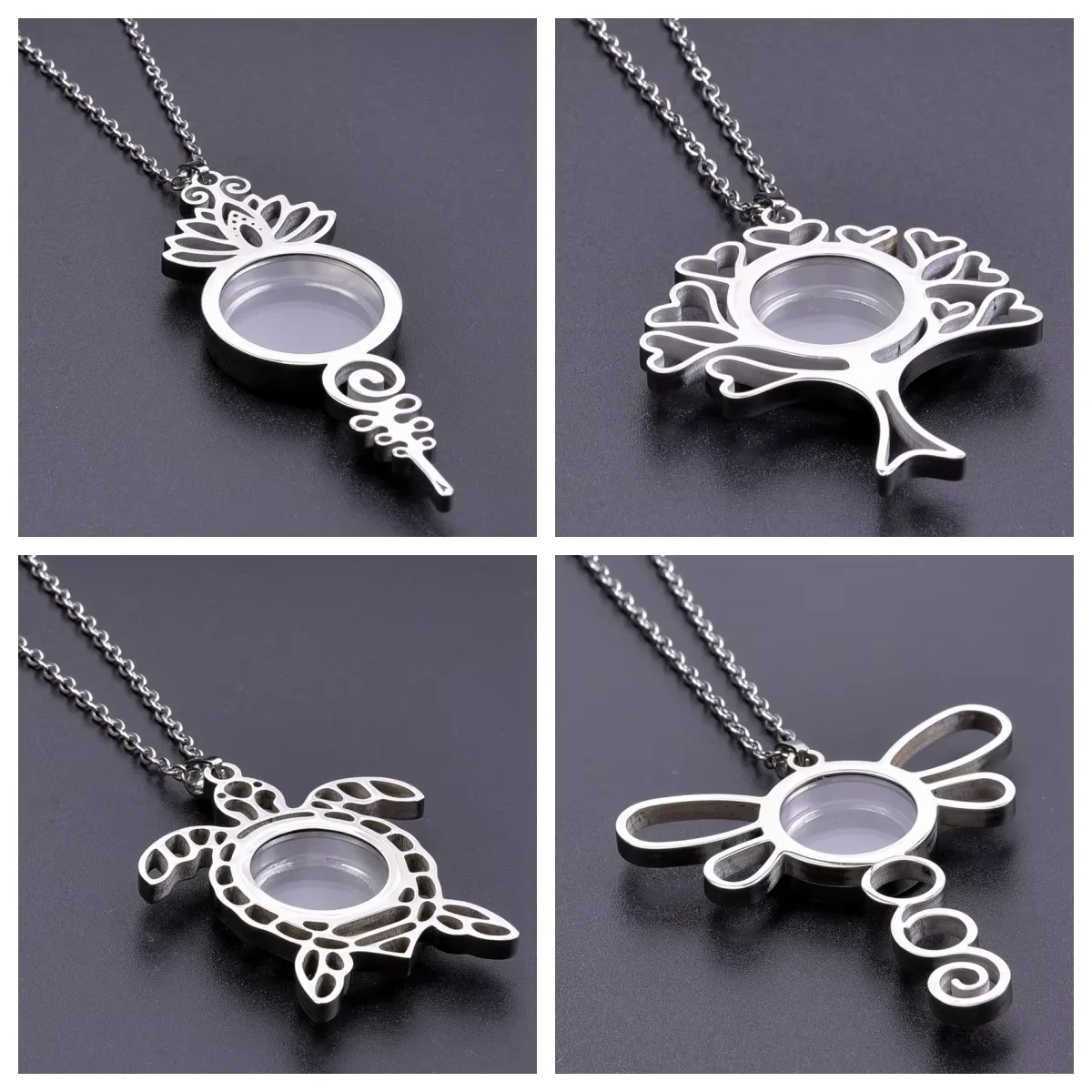 Alta calidad Retro flor de loto cristal Relicario foto medallón collar foto medallón colgante flotante encantos collar para mujeres