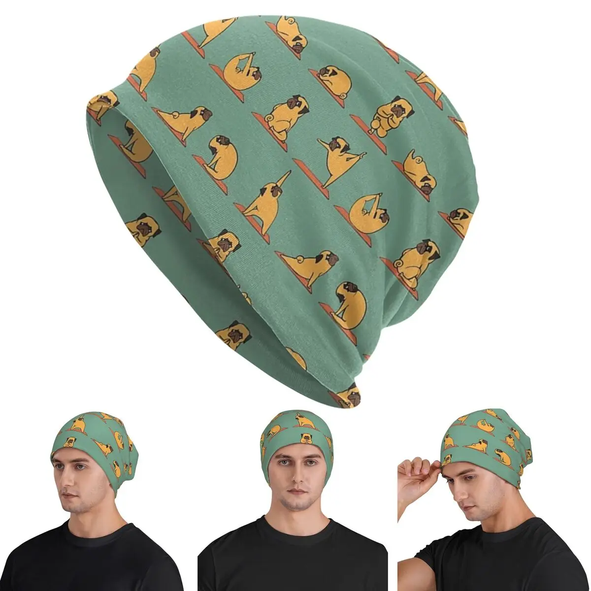 

Pug Yoga Skullies Beanies Hats Warm Autumn Winter Outdoor Cap Knitted Bonnet Caps for Men Women Adult