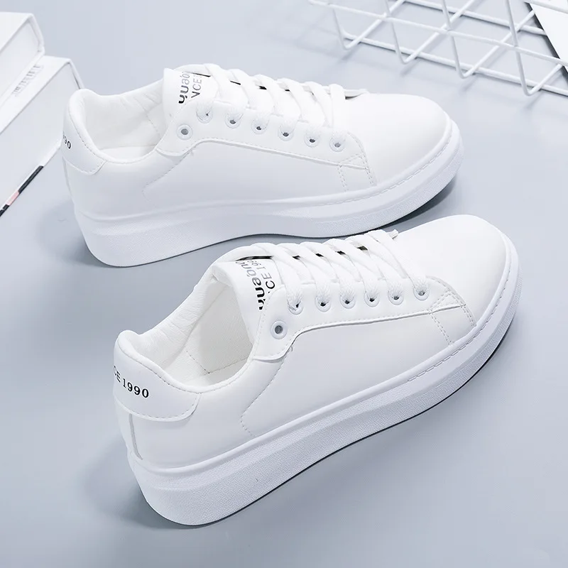 Comemore White Shoes Autumn 2023 Female FlatKorean Student Casual Women\'s Shoe Tide Leather Ladies Platform Running Sneakers 40