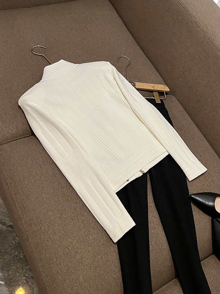 

Ele Bla White Long Sve вязаный открытый кардиган Топ Роскошный Sensation Small Fraance Sle Ранняя осень Новое поступление